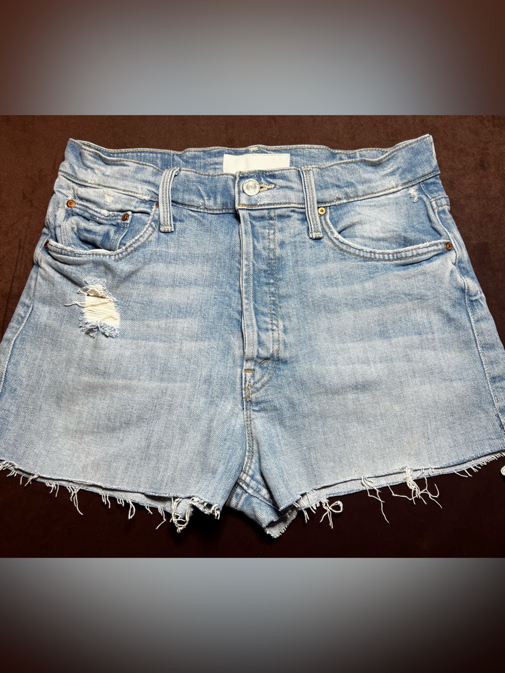 MOTHER Light Blue Distressed Denim Jean Shorts